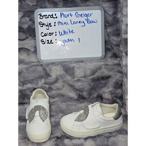 Kurt Geiger Mini Laney Bow‎ Youth 1 White Crystal Embellished Velcro Sneakers